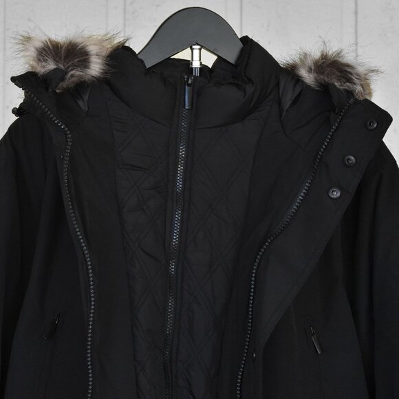 LONDON FOG Men's Snorkel Jacket with Detachable Hood & Faux Fur Trim Black Large - Picture 8 of 12